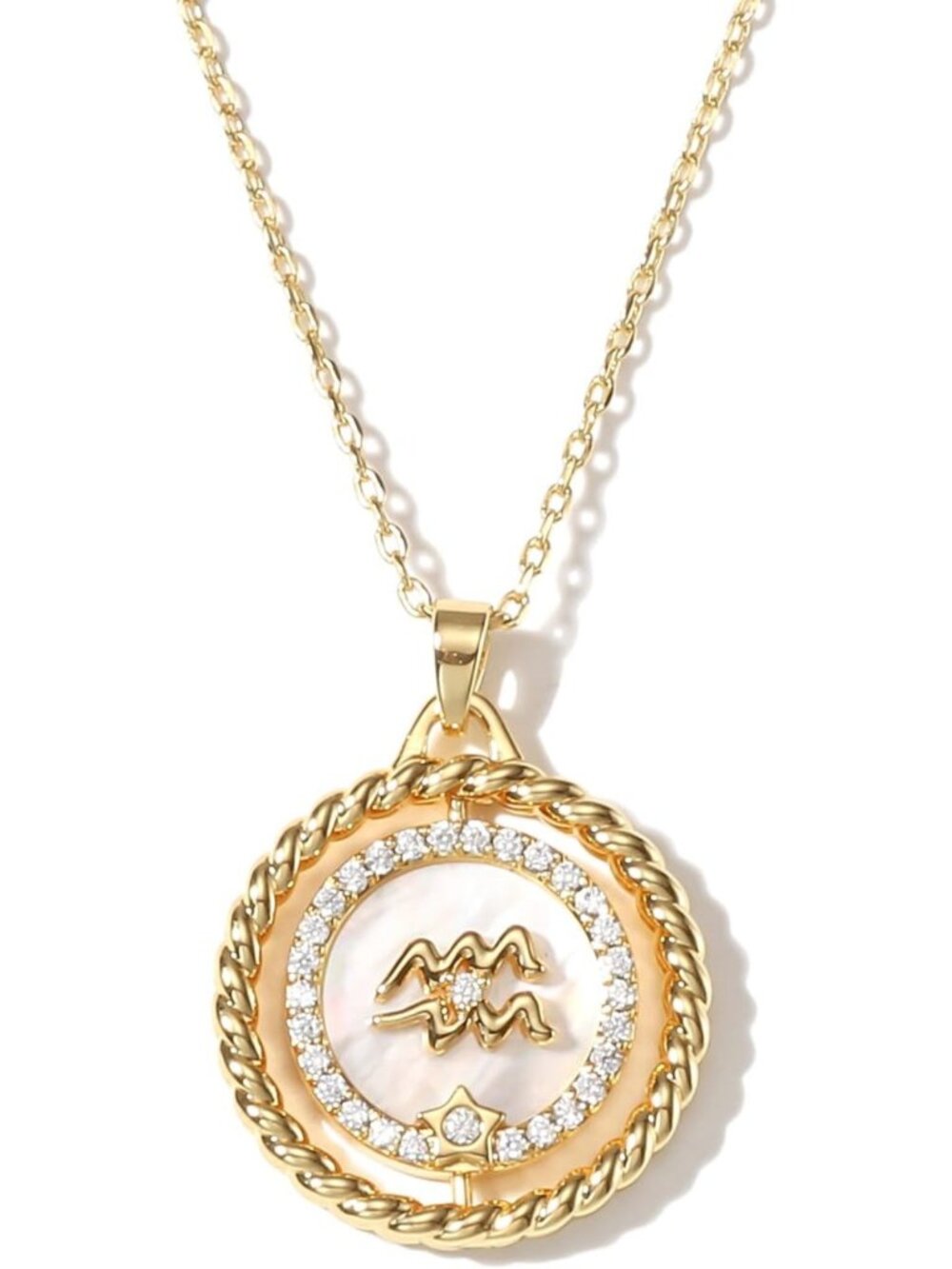 Dainty 14K Gold Zodiac Necklace for Women | Rotatable Astrology Constellation